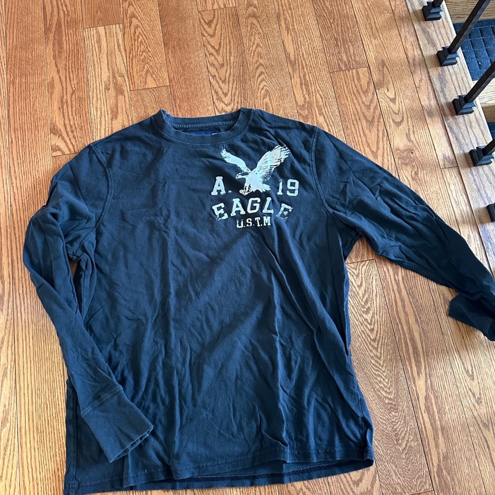 American Eagle Outfitters Navy Blue Graphic Long Sleeve Tee Shirt Mens Large L